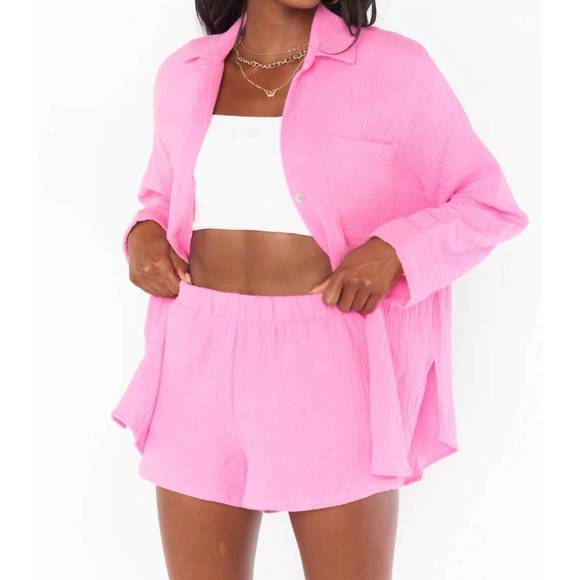 NEW SHOW ME YOUR MUMU weekday button up shirt in bubblegum gauze - Picture 3 of 5